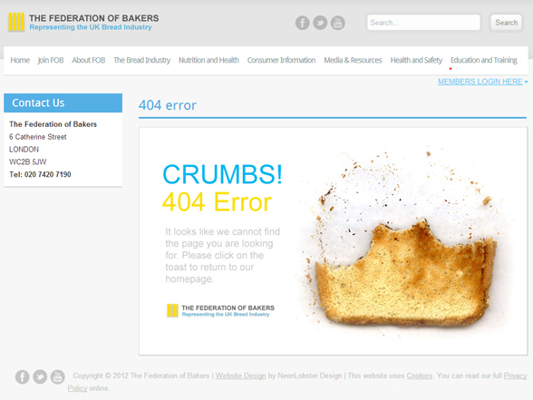 Bakers Federation 404 Error Page