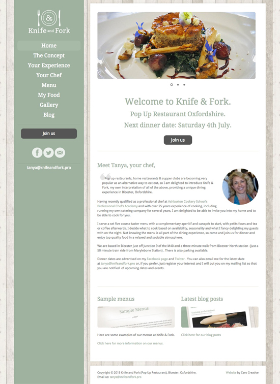 Website design for Knife & Fork, Bicester, Oxfordshire