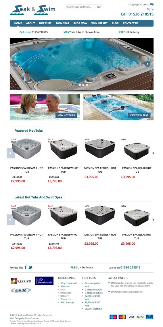 Website design for Soak & Swim, Northamptonshire