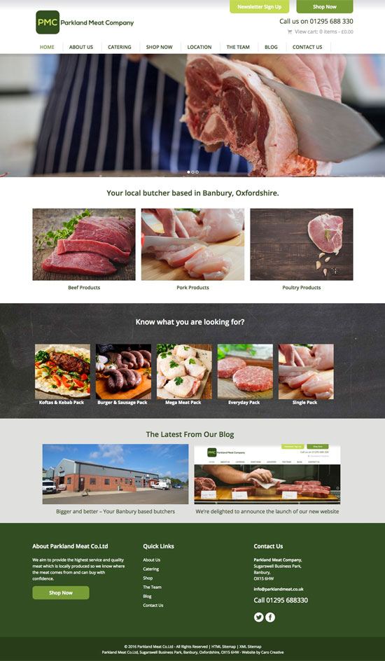 Web design for Parkland Meat, Banbury
