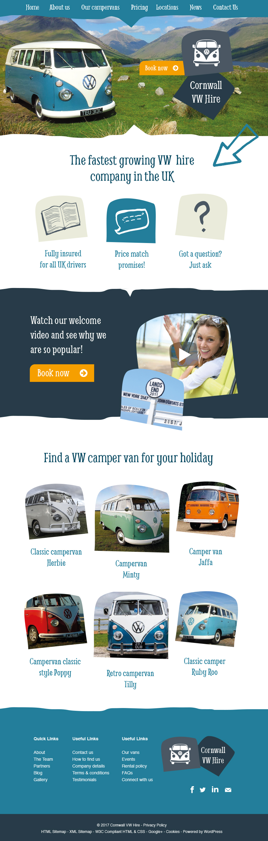 WordPress design concepts for Cornwall VW Hire, Penzance